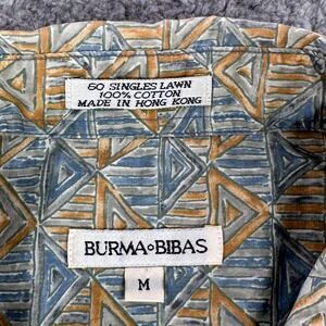 Burma Bibas Men M Short Sleeve Button Down Shirt 60 Singles Lawn Cotton Blue Tan